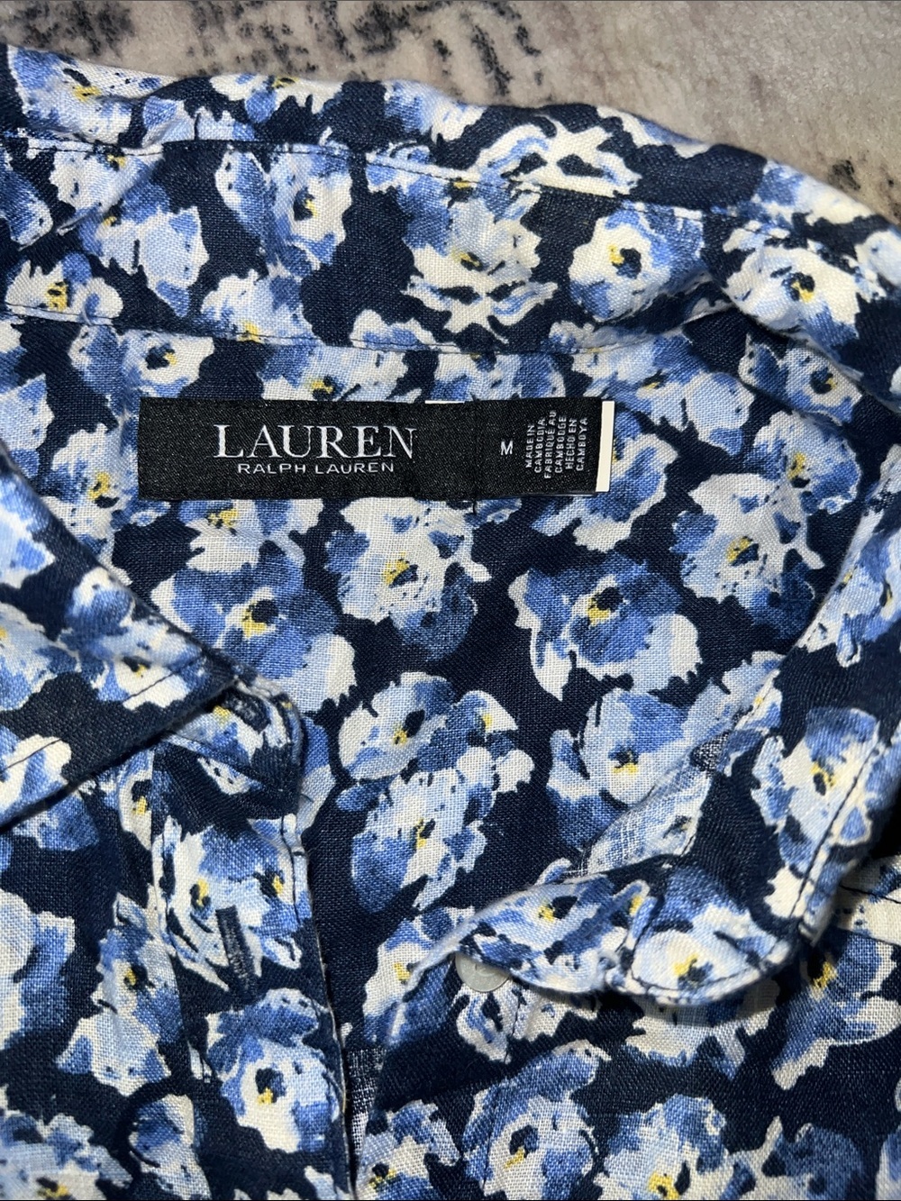 Lauren Ralph Lauren Blue Floral Short Sleeve Button-Up Shirt - Picture 2 of 4